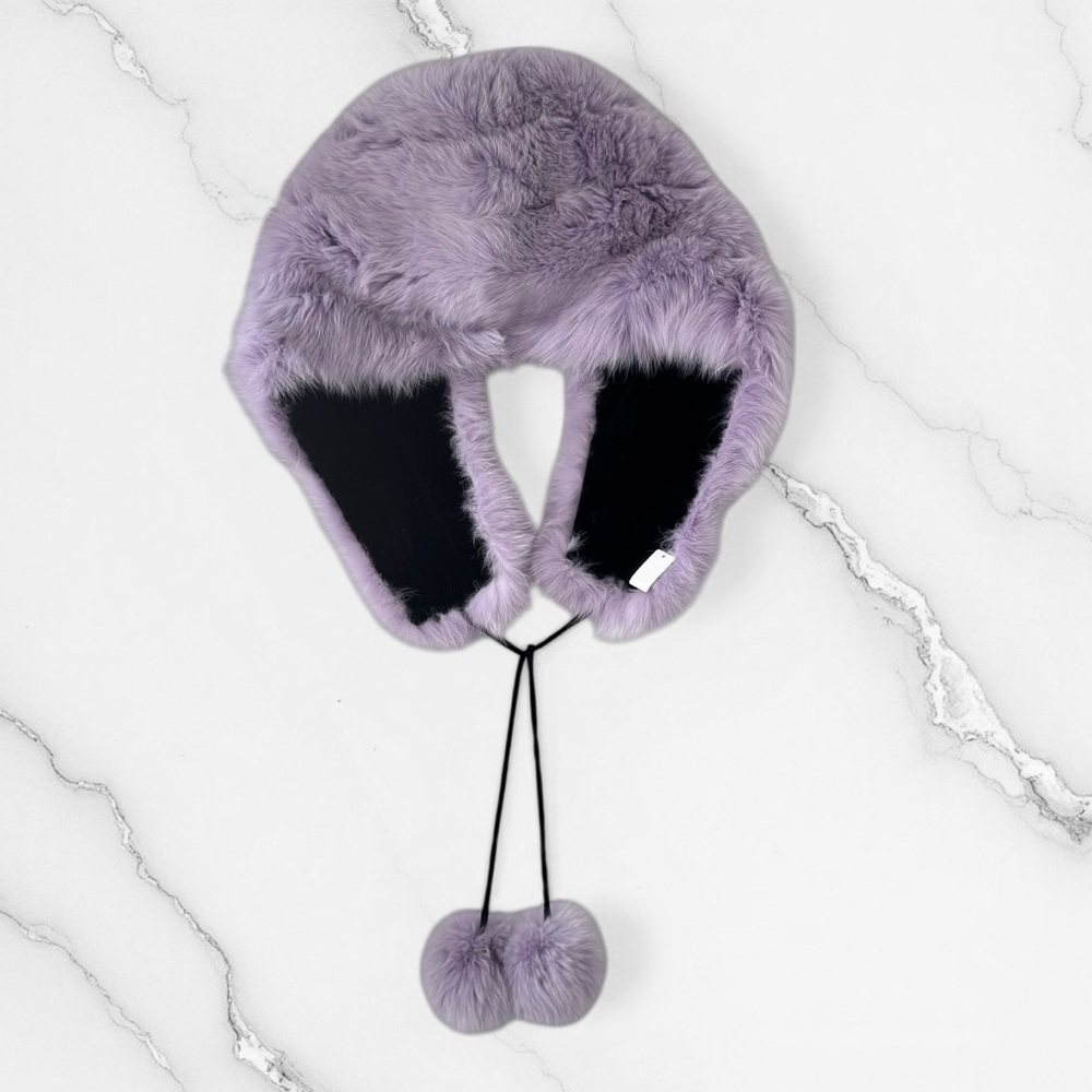 Gaucho Lavender Blue Fox Fur Wrap Scarf with Pom Pom Ties & Velvet Lining NWT - Picture 2 of 13